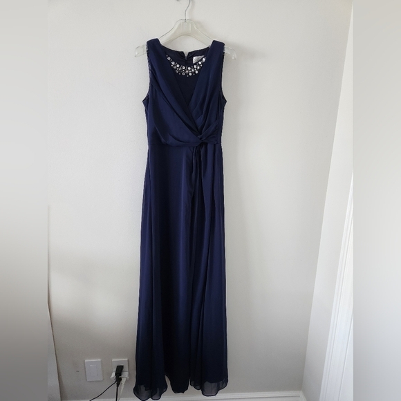 ELIZA J | Embellished Chiffon Fit & Flare Gown Dress EJ6M1353 Navy Blue sz 6 - Picture 6 of 6